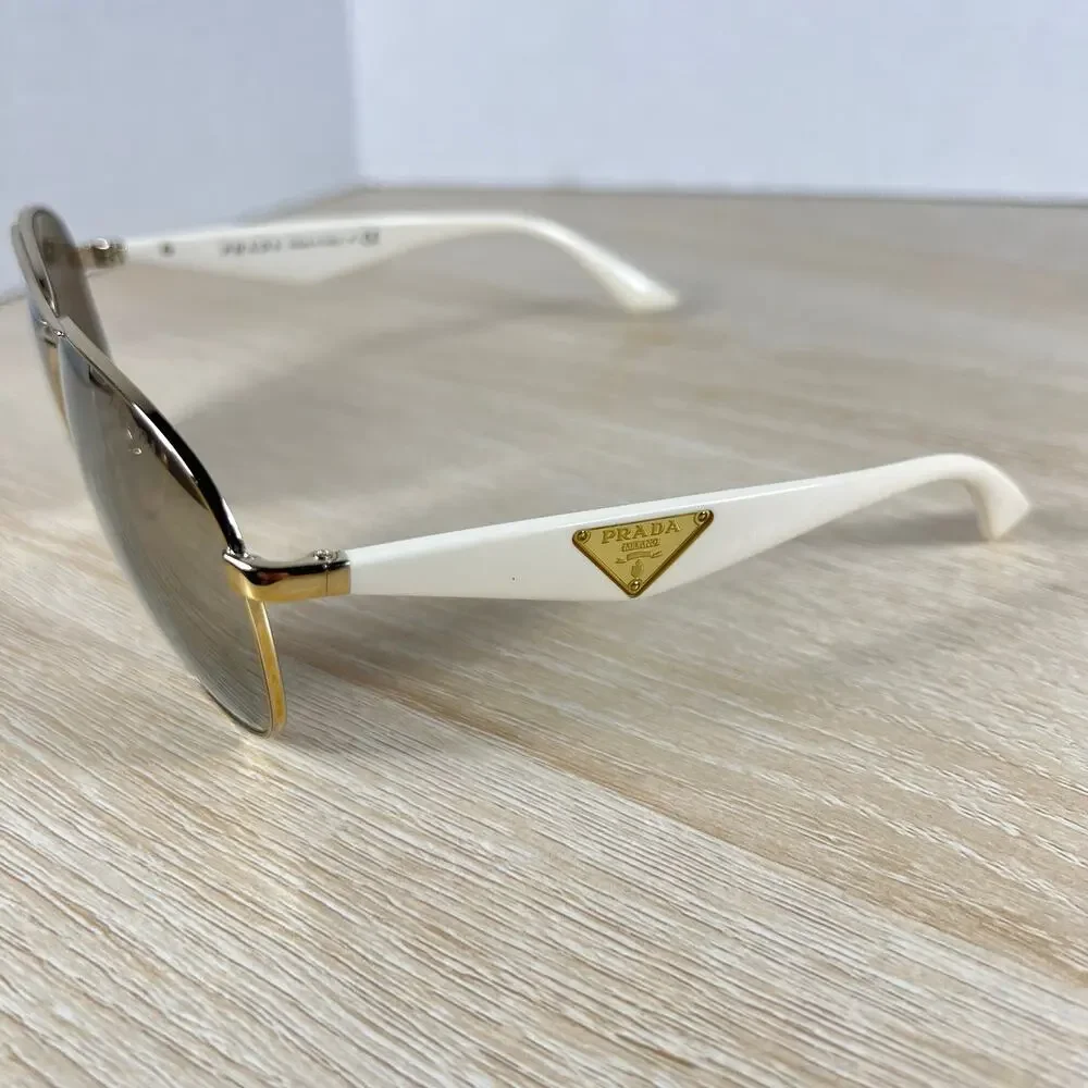 Prada SPR53Q ZVN-1C0 Sunglasses Aviator Gold White Mirrored Lenses 60-13-140